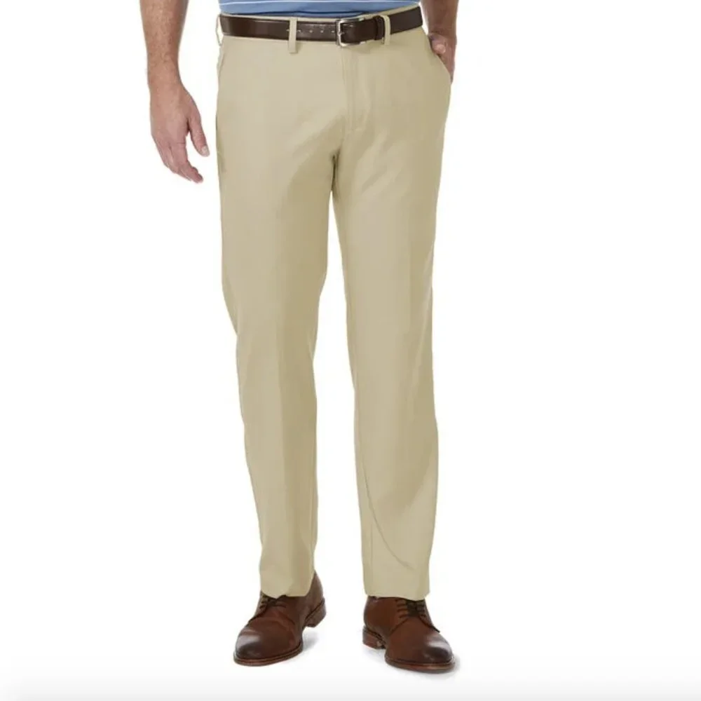 Haggar Mens Work To Weekend Straight Fit No Iron Comfort Waist Khaki 40W…